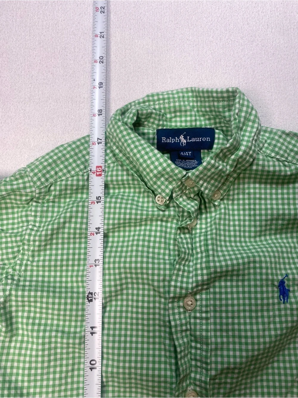 Ralph Lauren Green Gingham Short-Sleeve Button-Down Shirt size 4/4T